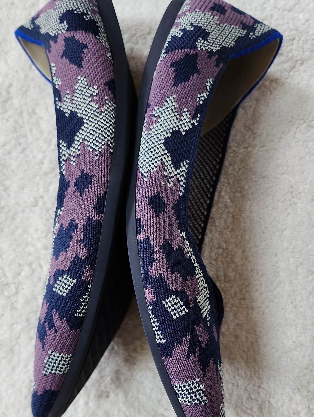 Rothy's Pointed Knit Flats in Purple, Navy & Cream Pattern - Picture 6 of 12